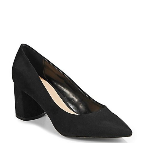 Expression Shoes Black Velvet Block Heel Pointed Toe Pumps New